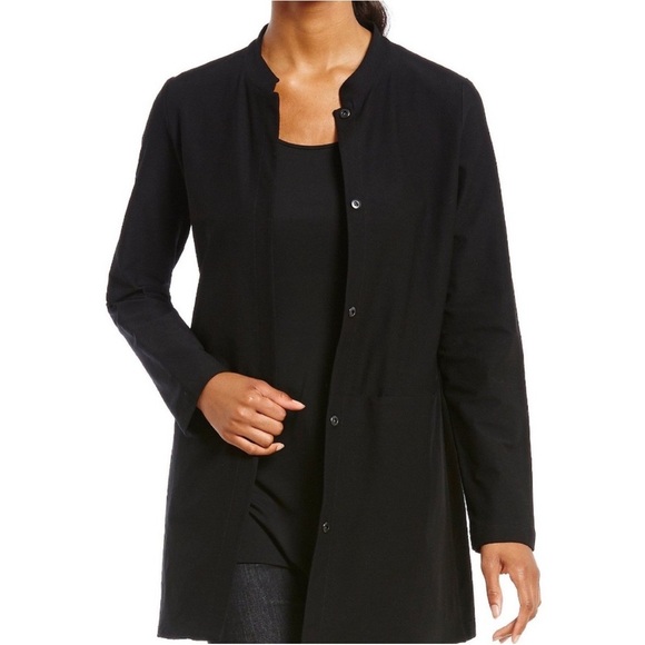 EILEEN FISHER Streetch Crepe Mandarin Collar Jacket Cobblestone Sz M - Picture 2 of 11